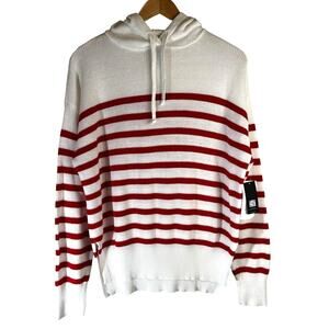 NWT RD Style Striped Hooded Sweater White Red Small Nautical Pullover Coastal